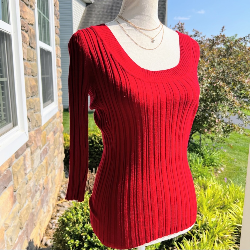 Red Ribbed Sweater Top Size Small